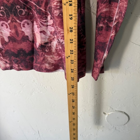 Daytrip Y2k Burgundy Burnout Paisley Rhinestone Long Sleev Top Grunge Whimsigoth - Picture 6 of 7